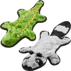 Frisco Alligator Stuffing-Free Flat Plush Squeaky Dog Toy & Frisco Raccoon Stuffing-Free Flat Plush Squeaky Dog Toy