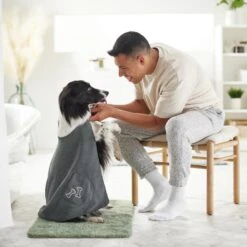 Frisco Embroidered Pawprint Microfiber Dog Bath Cape Towel -Chic Pet Supplies 269038 PT5. AC SS1800 V1624552976