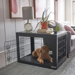 Frisco Double Door Furniture Style Dog Crate, Black & Frisco Swirl Dog Crate Mat -Chic Pet Supplies 947710 PT4. AC SS1800 V1693924200